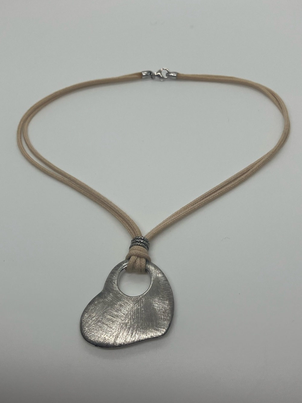 Italian Sterling Silver Large Puffy Heart Pendant Cord Necklace Brushed 925
